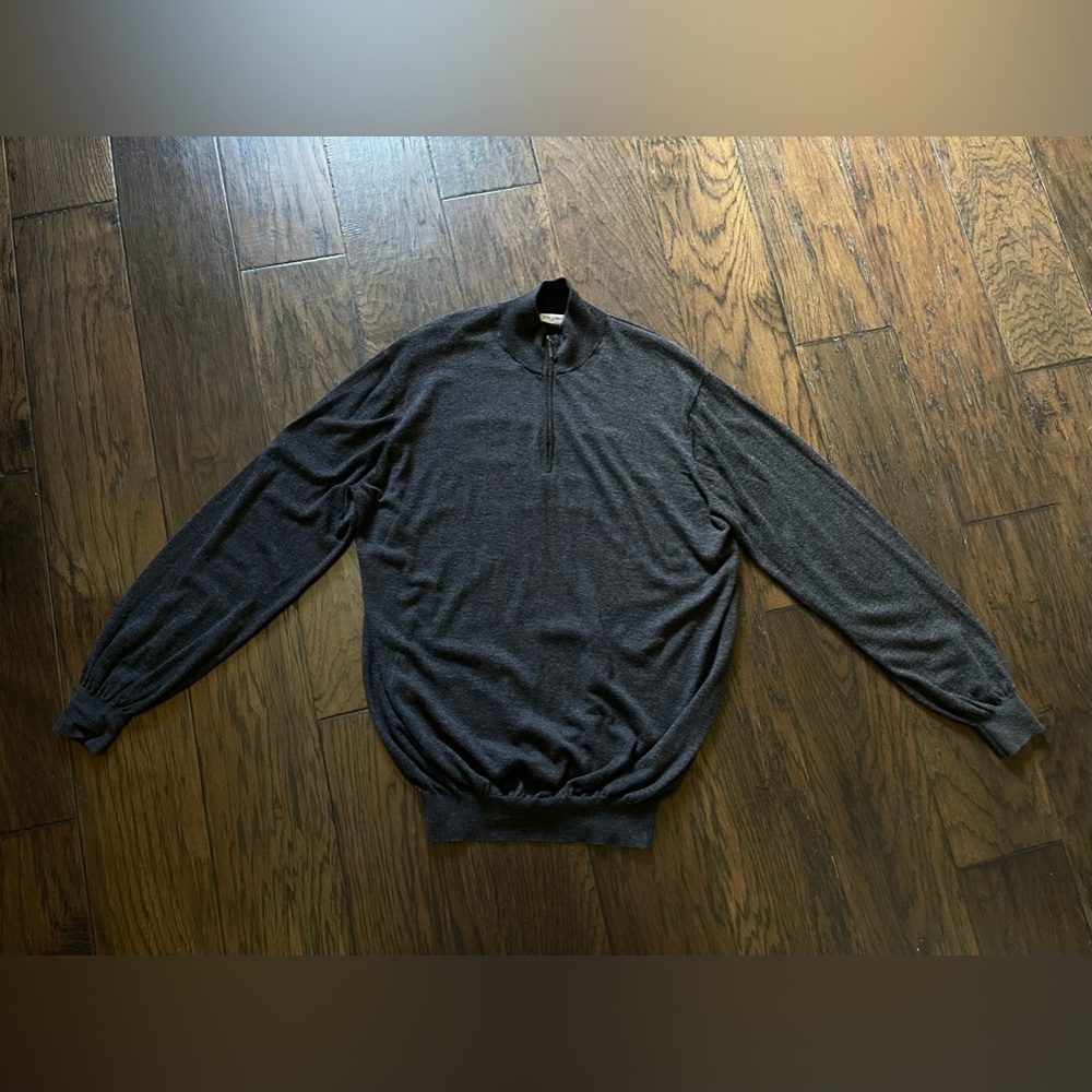 Tom James Mens 100% Merino Wool Quarter Zip Sweater Gray Size XL, EUC